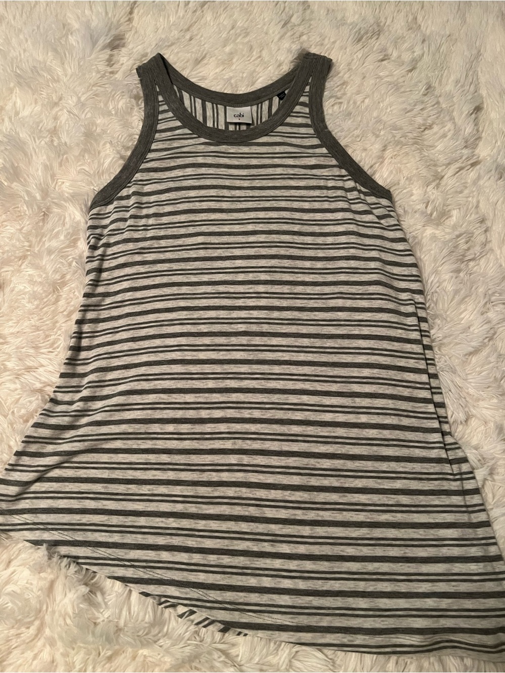 CAbi Gray & White Striped Tank with Racerback Trim
